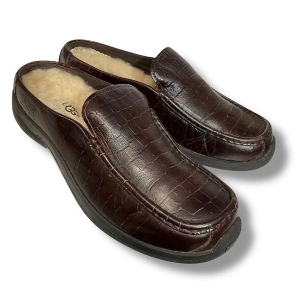 UGG Australia Crocodile Embossed Slip On Casual Sheep Skin Lined Loafers - Picture 1 of 9